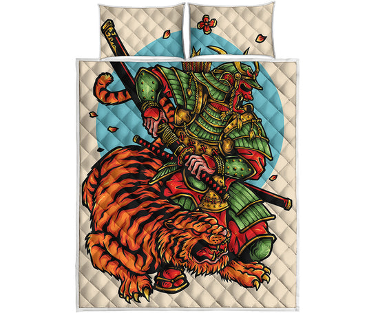 Japanese Samurai And Tiger Print Quilt Bed Set