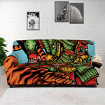 Japanese Samurai And Tiger Print Sofa Cover