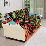 Japanese Samurai And Tiger Print Sofa Cover