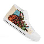 Japanese Samurai And Tiger Print White High Top Shoes