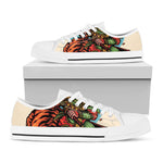 Japanese Samurai And Tiger Print White Low Top Shoes