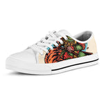 Japanese Samurai And Tiger Print White Low Top Shoes