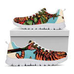 Japanese Samurai And Tiger Print White Sneakers