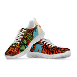 Japanese Samurai And Tiger Print White Sneakers