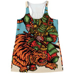 Japanese Samurai And Tiger Print Women's Racerback Tank Top