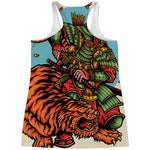 Japanese Samurai And Tiger Print Women's Racerback Tank Top