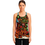 Japanese Samurai And Tiger Print Women's Racerback Tank Top