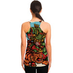 Japanese Samurai And Tiger Print Women's Racerback Tank Top