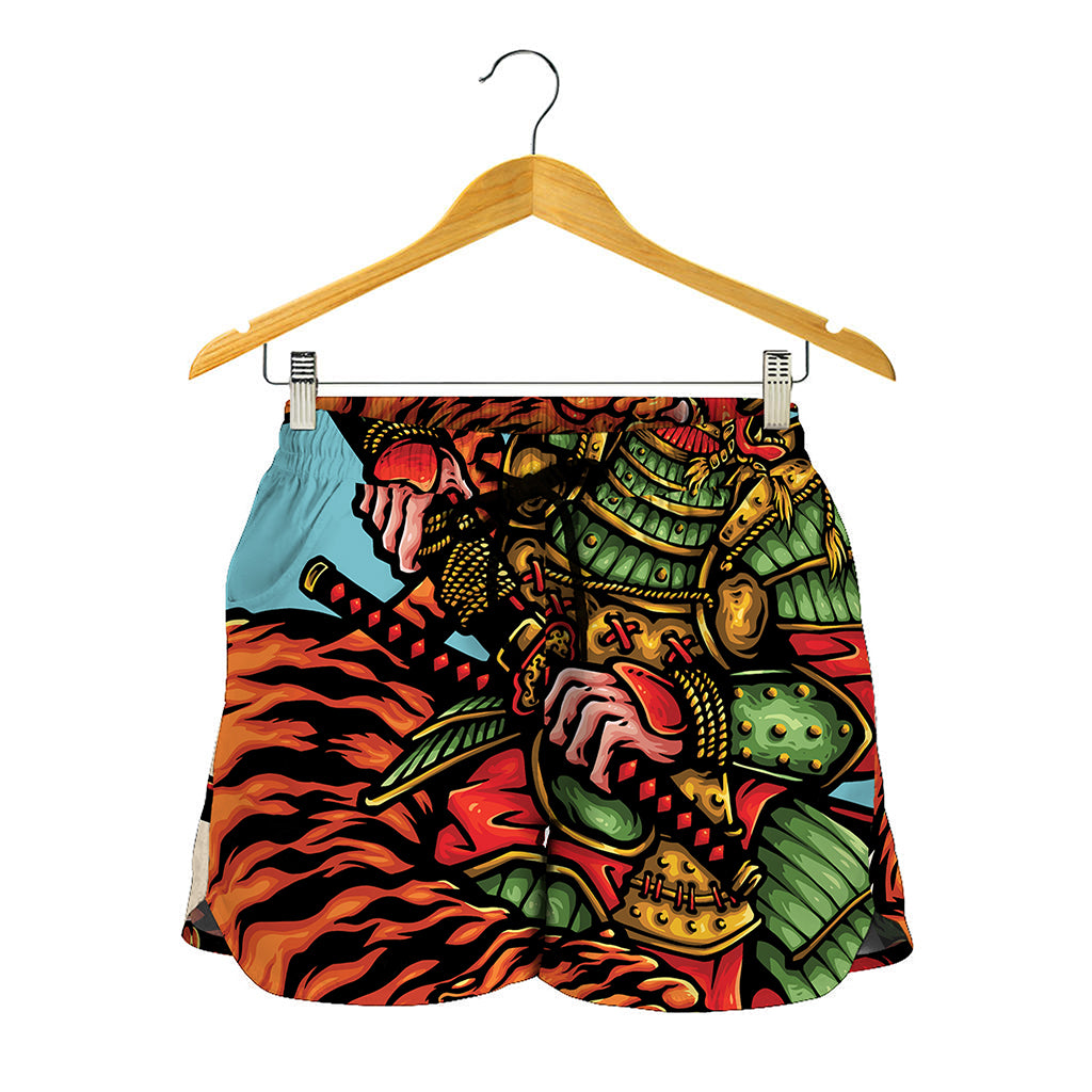 Japanese Samurai And Tiger Print Women's Shorts