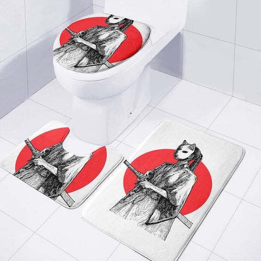 Japanese Samurai Girl Print 3 Piece Bath Mat Set