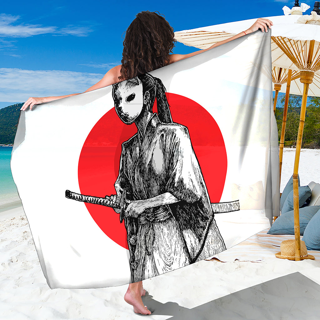 Japanese Samurai Girl Print Beach Sarong Wrap
