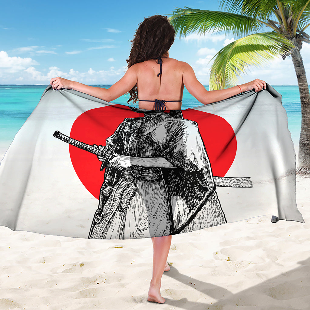 Japanese Samurai Girl Print Beach Sarong Wrap