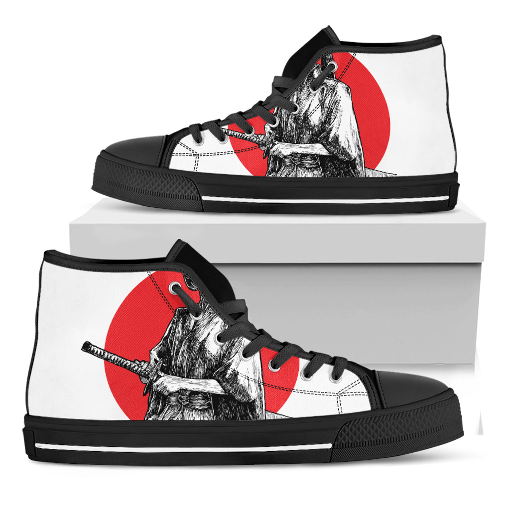 Japanese Samurai Girl Print Black High Top Shoes