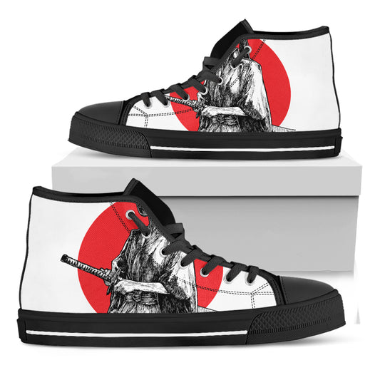 Japanese Samurai Girl Print Black High Top Shoes