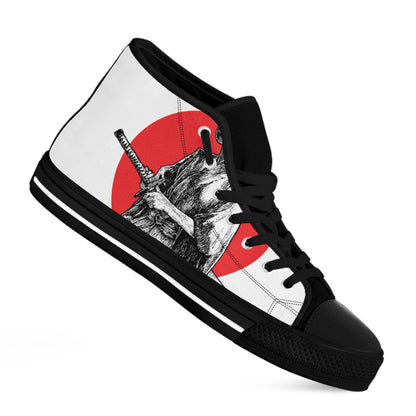 Japanese Samurai Girl Print Black High Top Shoes