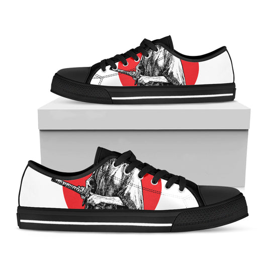 Japanese Samurai Girl Print Black Low Top Shoes 
