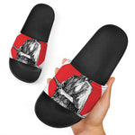 Japanese Samurai Girl Print Black Slide Sandals