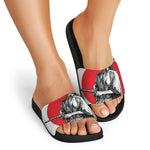 Japanese Samurai Girl Print Black Slide Sandals