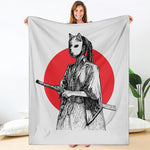Japanese Samurai Girl Print Blanket