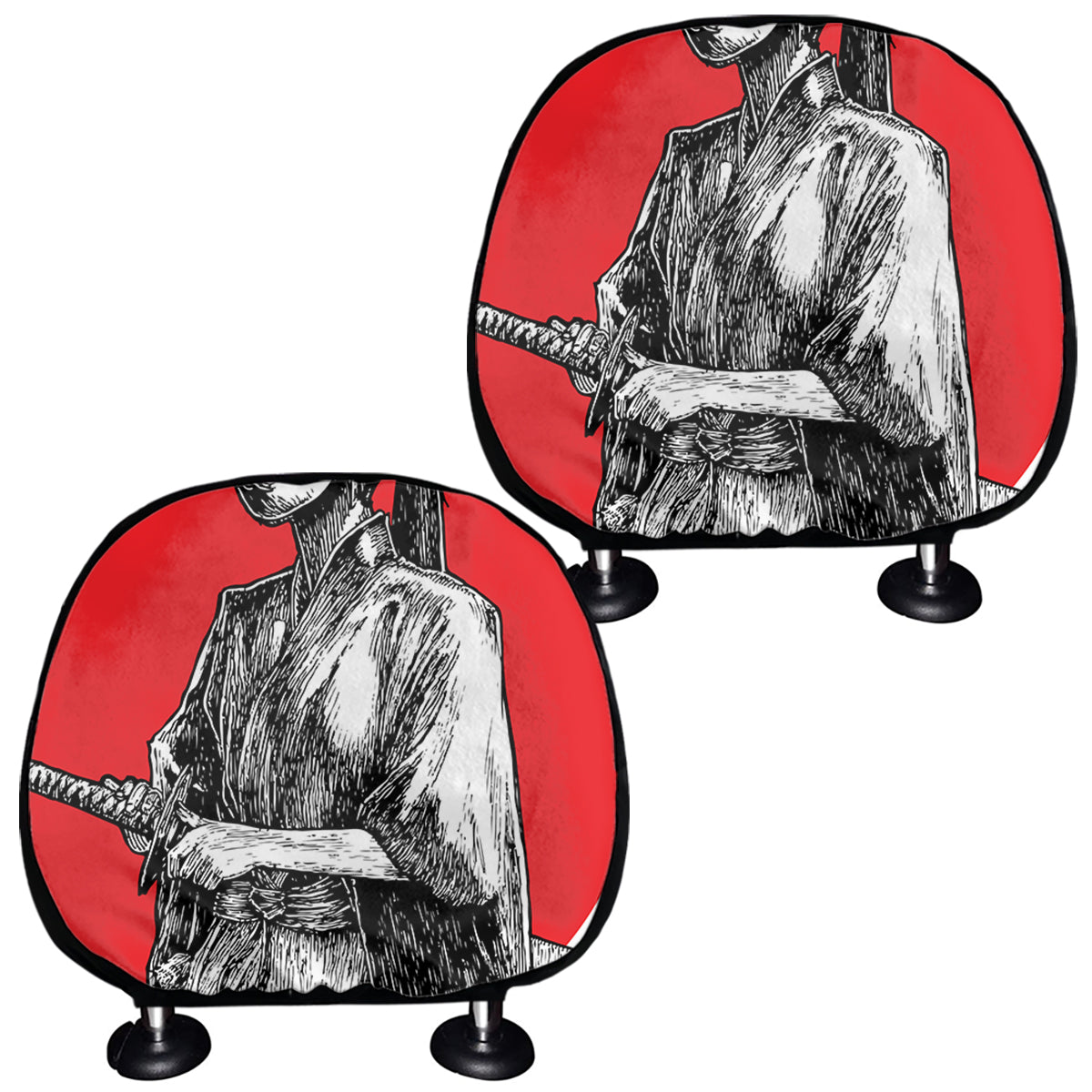 Japanese Samurai Girl Print Car Headrest Covers
