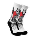 Japanese Samurai Girl Print Crew Socks