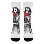 Japanese Samurai Girl Print Crew Socks