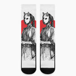 Japanese Samurai Girl Print Crew Socks