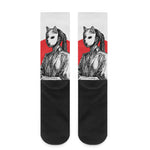 Japanese Samurai Girl Print Crew Socks