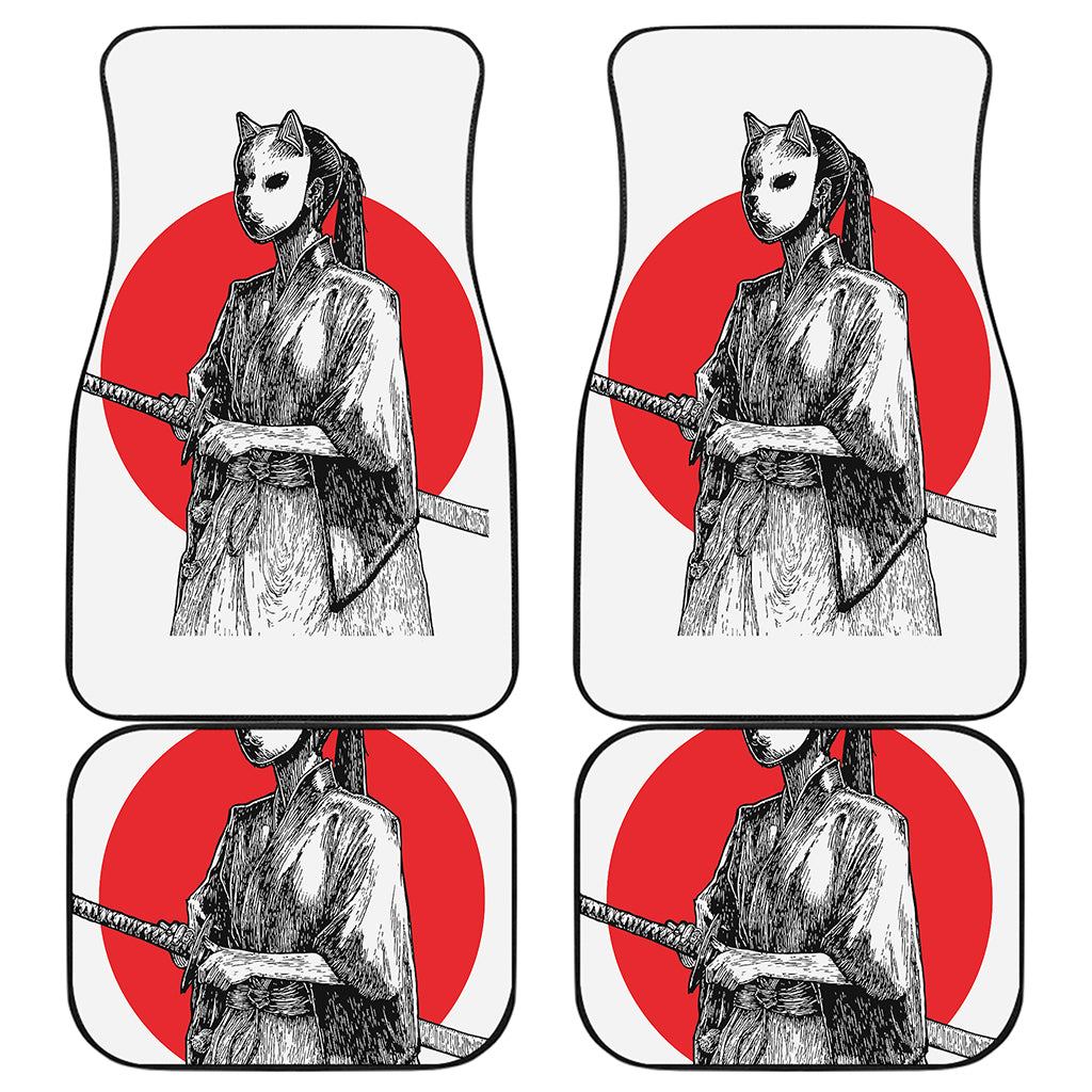 Japanese Samurai Girl Print Front and Back Car Floor Mats