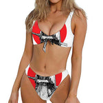 Japanese Samurai Girl Print Front Bow Tie Bikini