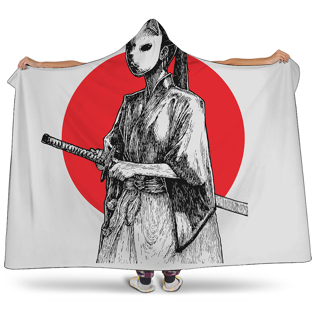 Japanese Samurai Girl Print Hooded Blanket