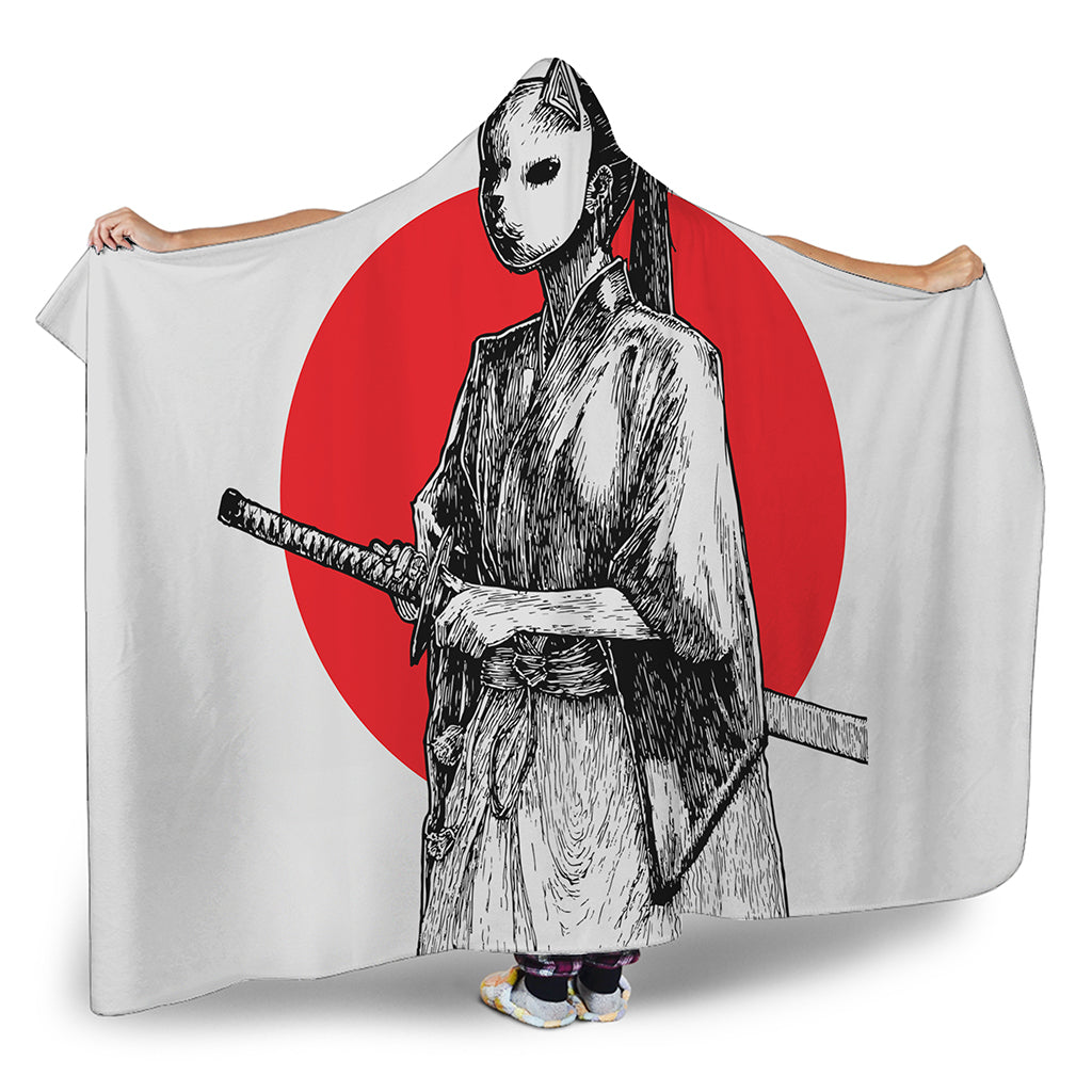 Japanese Samurai Girl Print Hooded Blanket
