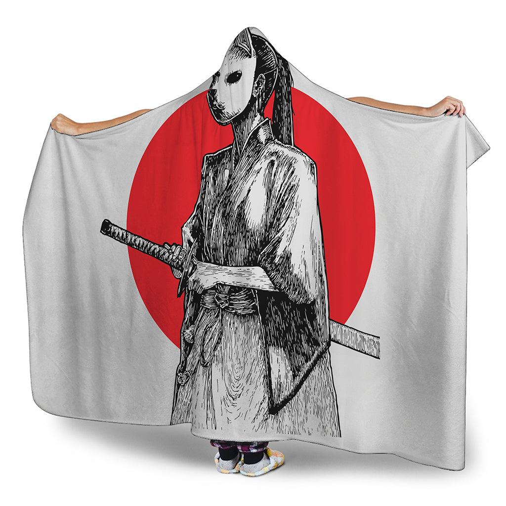 Japanese Samurai Girl Print Hooded Blanket