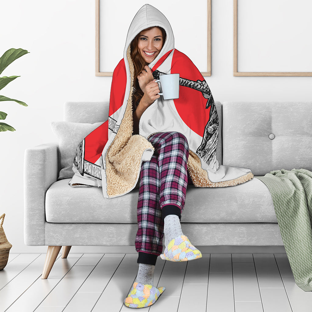Japanese Samurai Girl Print Hooded Blanket