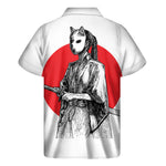 Japanese Samurai Girl Print Men's Short Sleeve Shirt