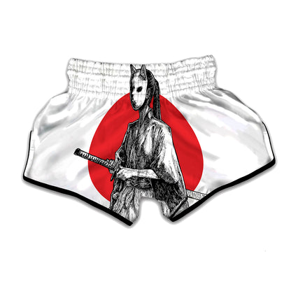 Japanese Samurai Girl Print Muay Thai Boxing Shorts