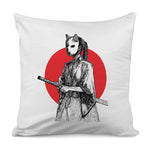 Japanese Samurai Girl Print Pillow Cover