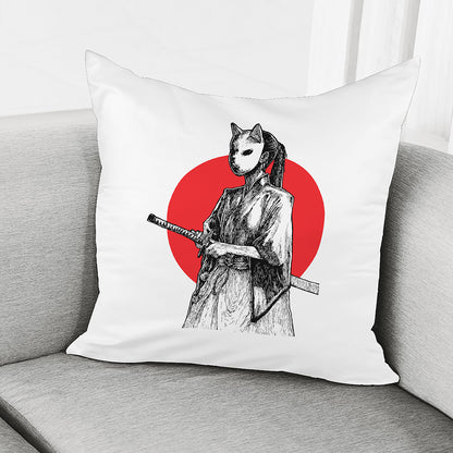 Japanese Samurai Girl Print Pillow Cover
