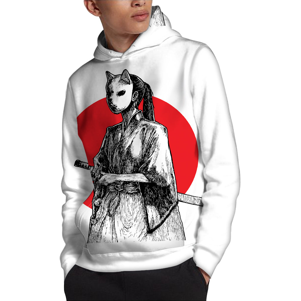 Japanese Samurai Girl Print Pullover Hoodie
