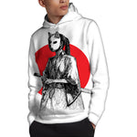 Japanese Samurai Girl Print Pullover Hoodie