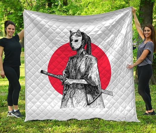Japanese Samurai Girl Print Quilt