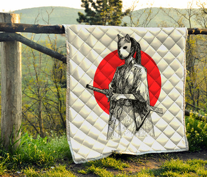 Japanese Samurai Girl Print Quilt