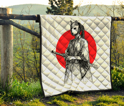Japanese Samurai Girl Print Quilt
