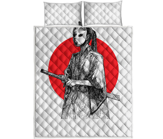 Japanese Samurai Girl Print Quilt Bed Set