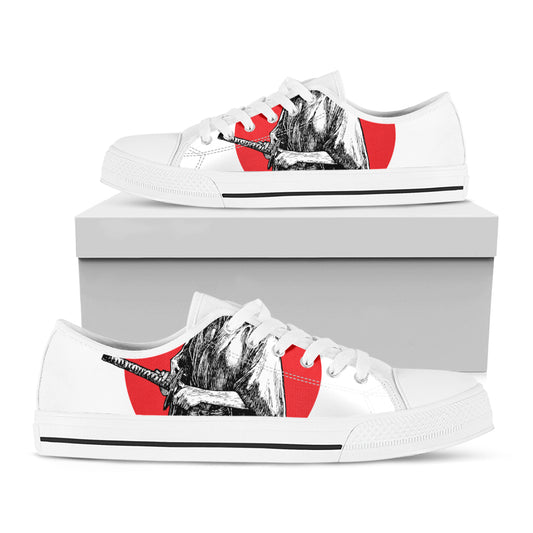 Japanese Samurai Girl Print White Low Top Shoes