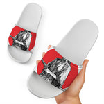 Japanese Samurai Girl Print White Slide Sandals