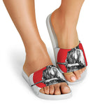 Japanese Samurai Girl Print White Slide Sandals
