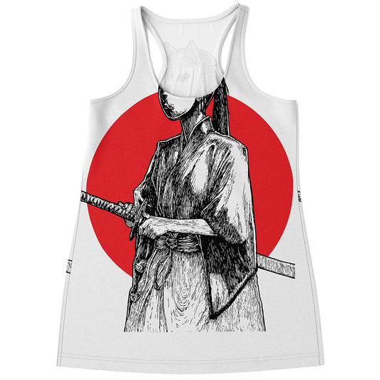 Japanese Samurai Girl Print Women's Racerback Tank Top