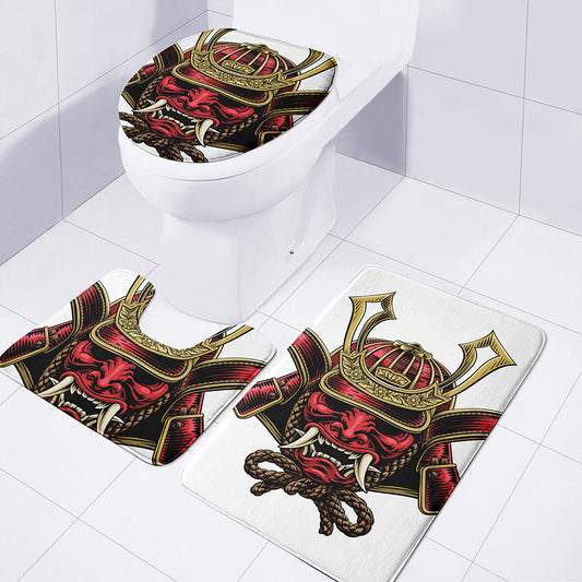 Japanese Samurai Helmet Print 3 Piece Bath Mat Set