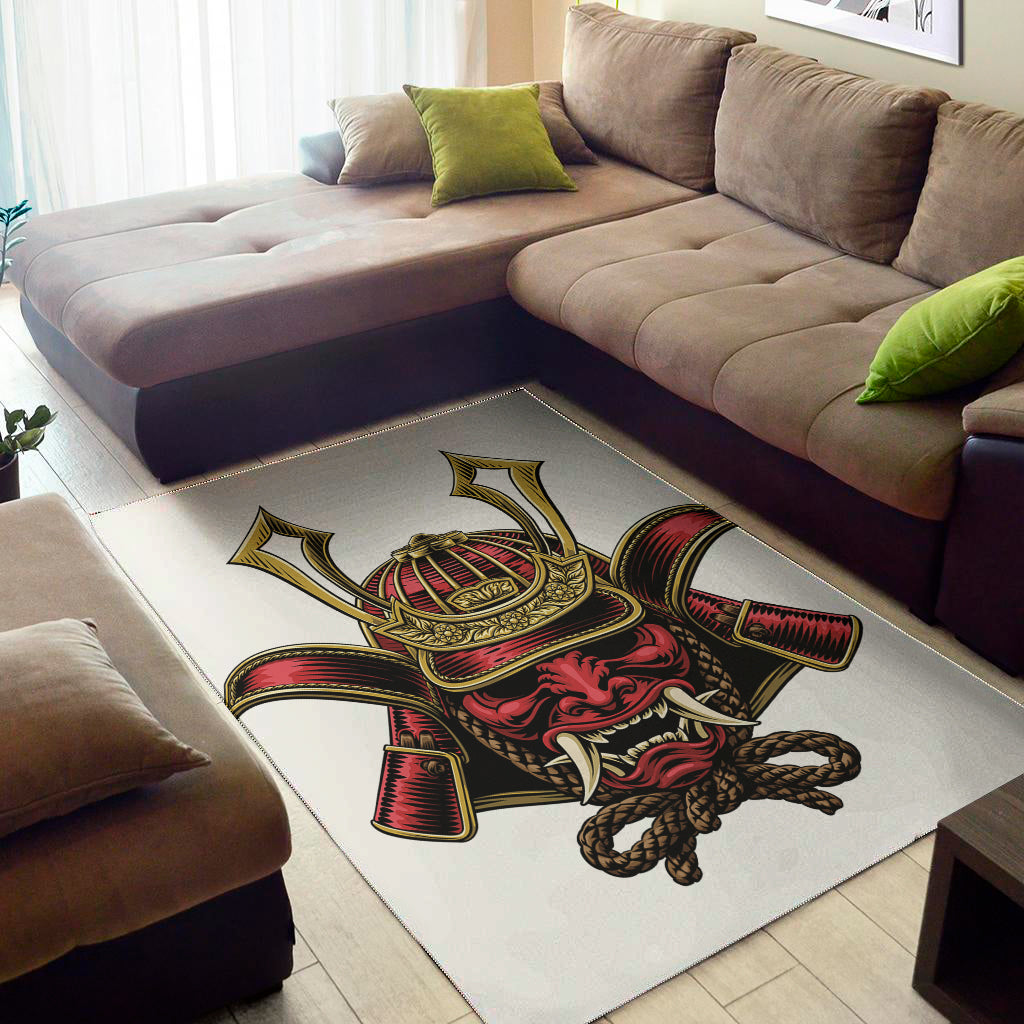 Japanese Samurai Helmet Print Area Rug